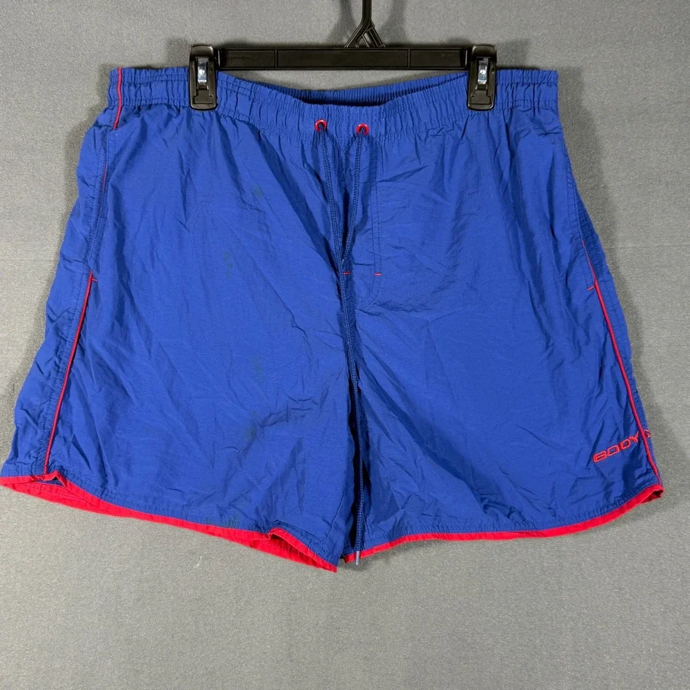 Body Glove Swim Trunks Mens M Blue Red Logo Mesh Lined Board Shorts Athletic